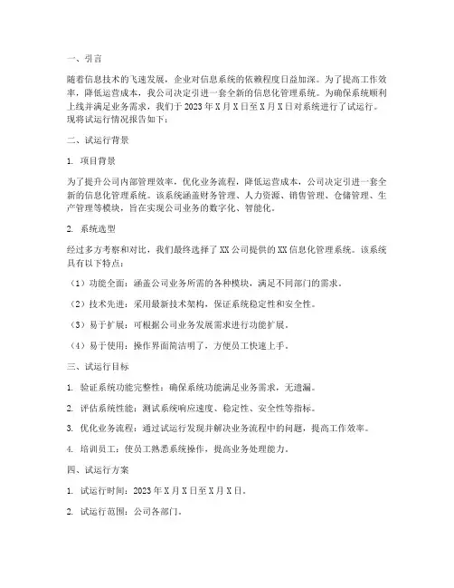 系统试运行报告