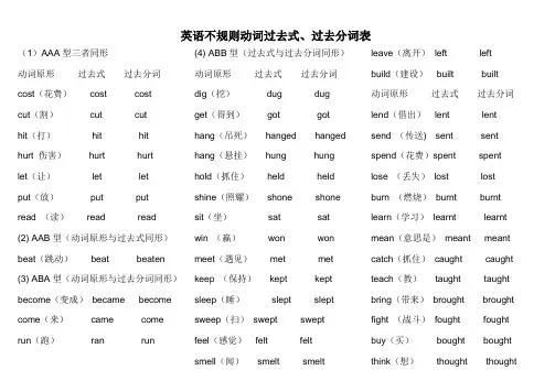 (完整版)初中过去式单词表