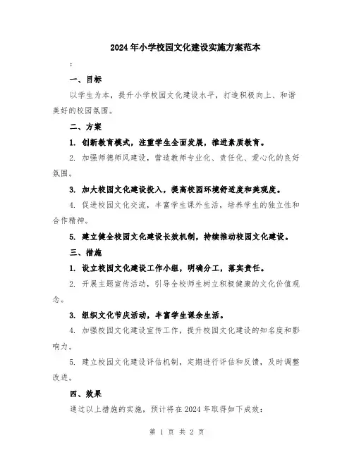 2024年小学校园文化建设实施方案范本