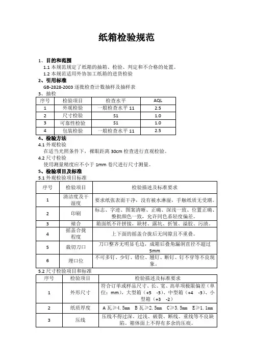 纸箱检验规范