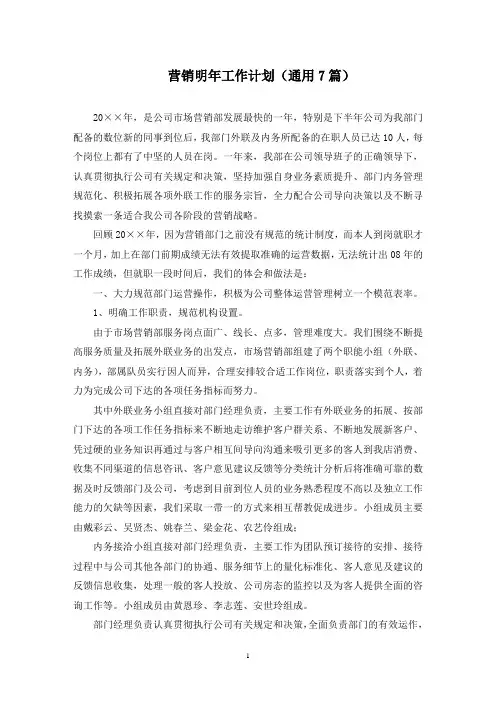 营销明年工作计划(最新)