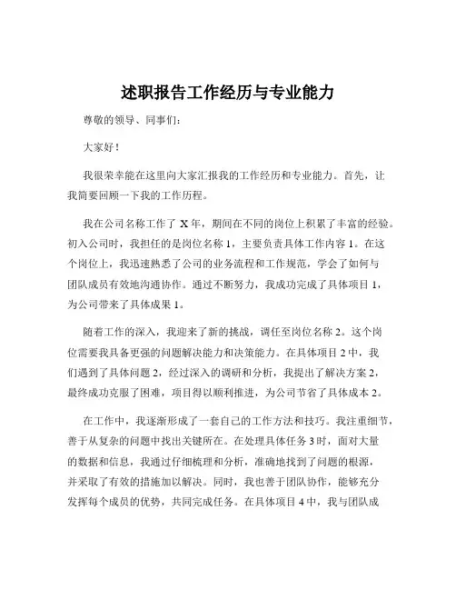 述职报告工作经历与专业能力