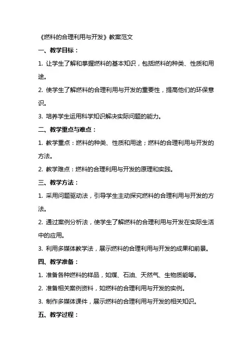 《燃料的合理利用与开发》教案范文