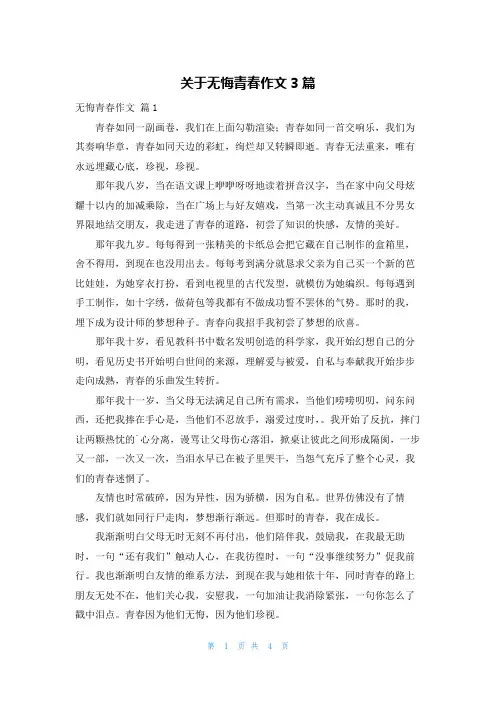 关于无悔青春作文3篇