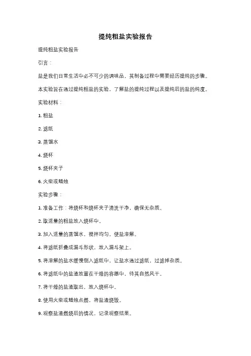 提纯粗盐实验报告