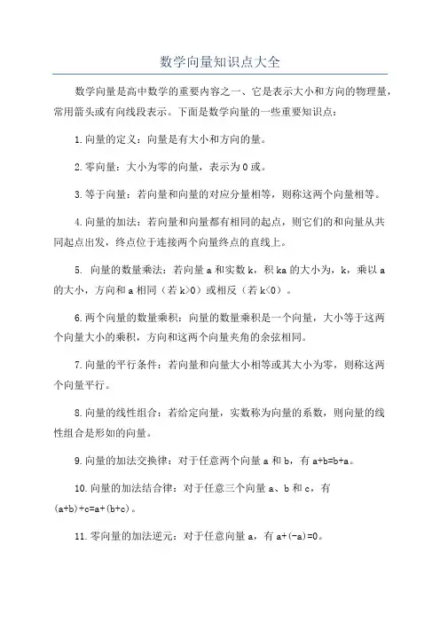 数学向量知识点大全