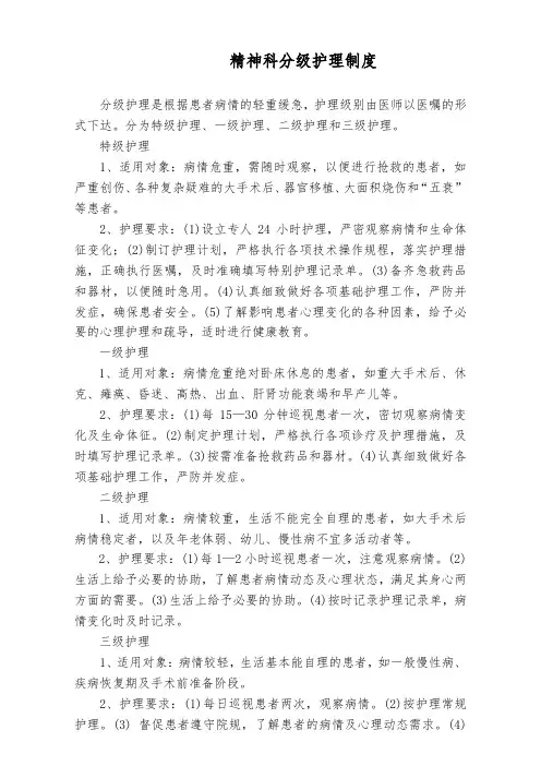 医院精神科分级护理制度(标准版)