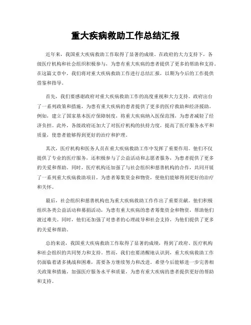 重大疾病救助工作总结汇报