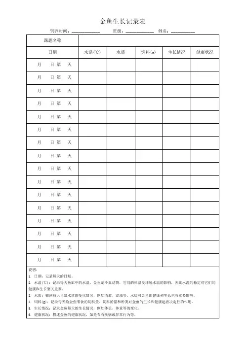 金鱼生长记录表(可修改打印) 