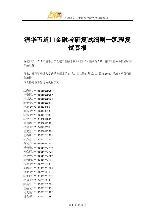 清华大学五道口金融考研复试细则—凯程复试喜报