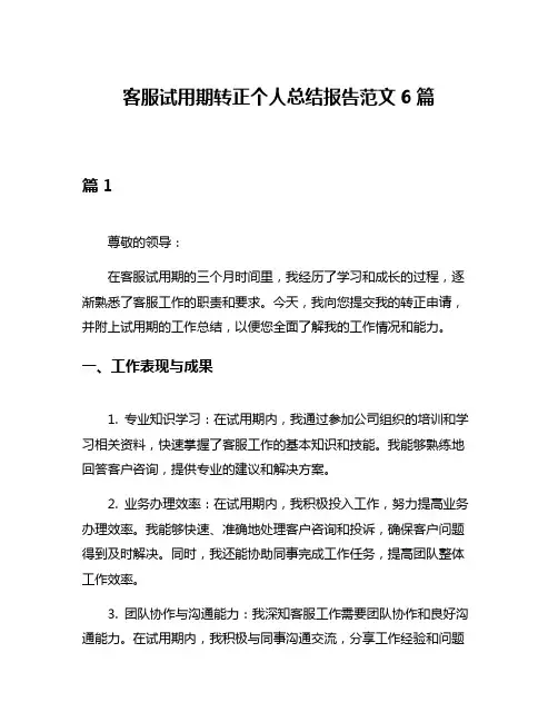客服试用期转正个人总结报告范文6篇
