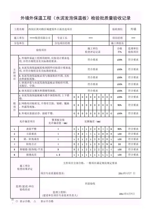 水泥发泡板外保温检验批