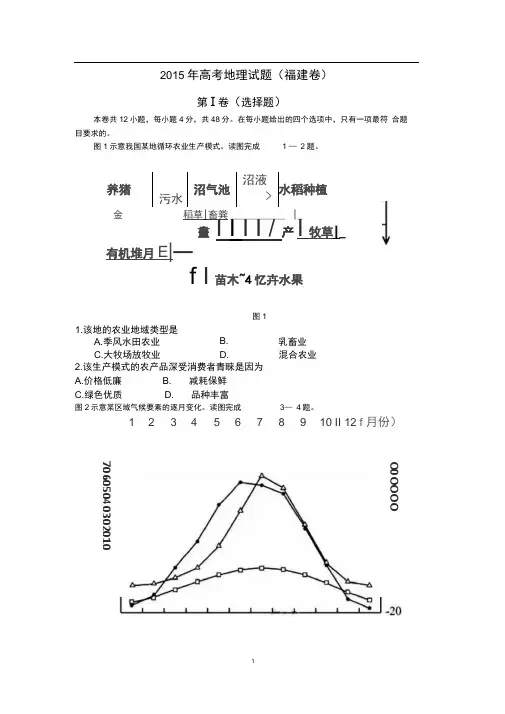 2015年高考地理福建卷高清版