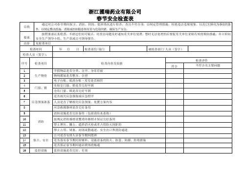 春节安全检查表