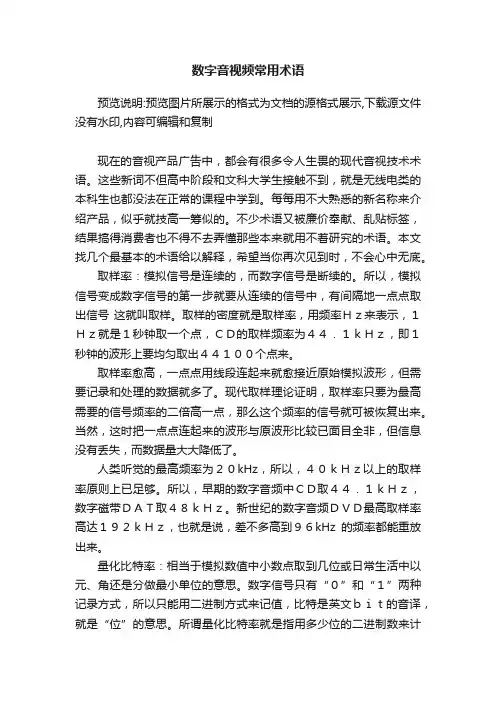 数字音视频常用术语