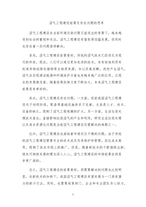 沼气工程建设前景及存在问题的思考
