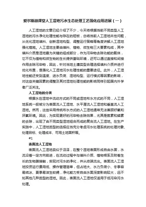 爱尔斯微课堂人工湿地污水生态处理工艺强化应用进展（一）
