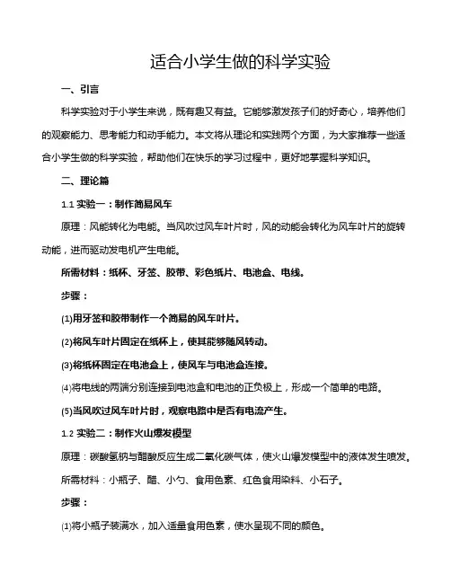 适合小学生做的科学实验