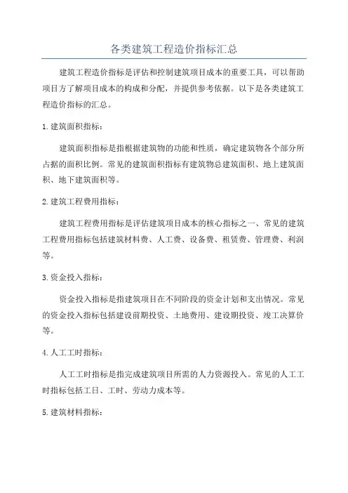 各类建筑工程造价指标汇总