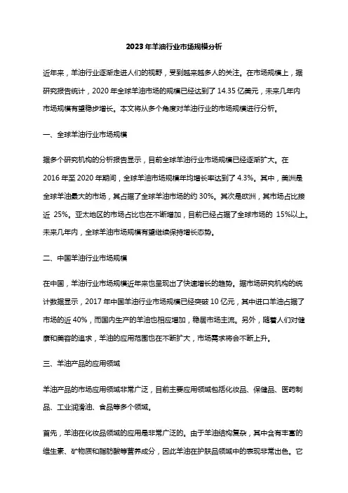 2023年羊油行业市场规模分析