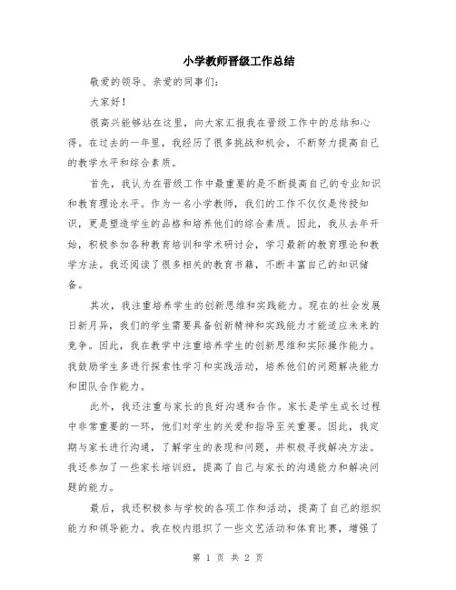 小学教师晋级工作总结