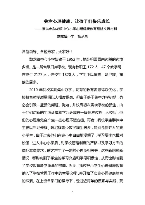——景洪市勐龙镇中心小学心理健康教育经验交流材料