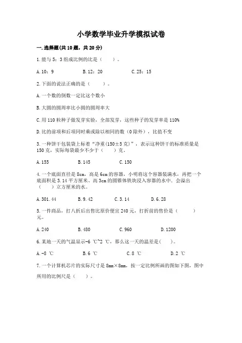 小学数学毕业升学模拟试卷标准卷