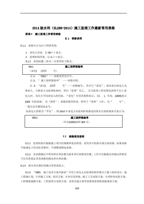 SL288-2014水利工程施工监理规范全套表格