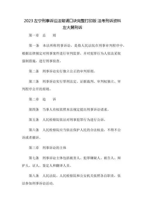 2023左宁刑事诉讼法背诵口诀完整打印版 法考刑诉资料 左大舅刑诉