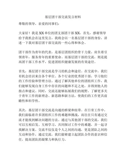 基层团干部交流发言材料