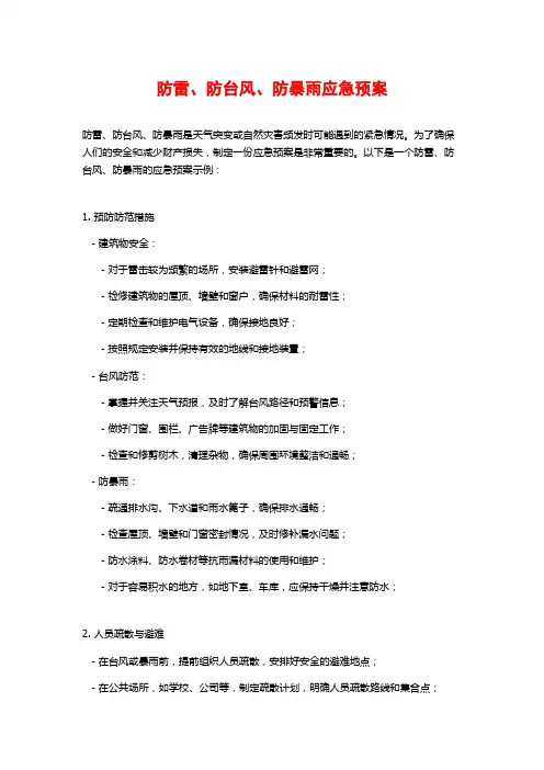 防雷、防台风、防暴雨应急预案