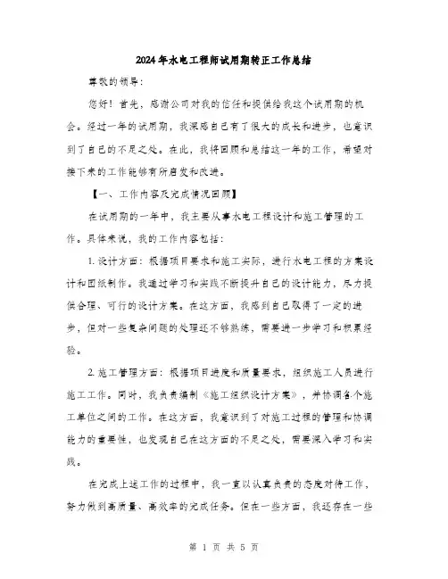 2024年水电工程师试用期转正工作总结（2篇）