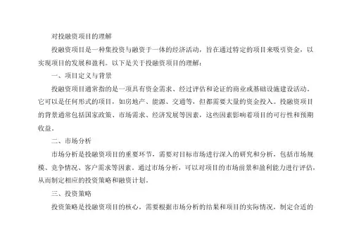 对投融资项目的理解