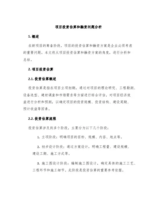 项目投资估算和融资问题分析