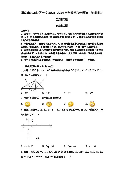 重庆市九龙坡区十校2023-2024学年数学八年级第一学期期末监测试题【含解析】