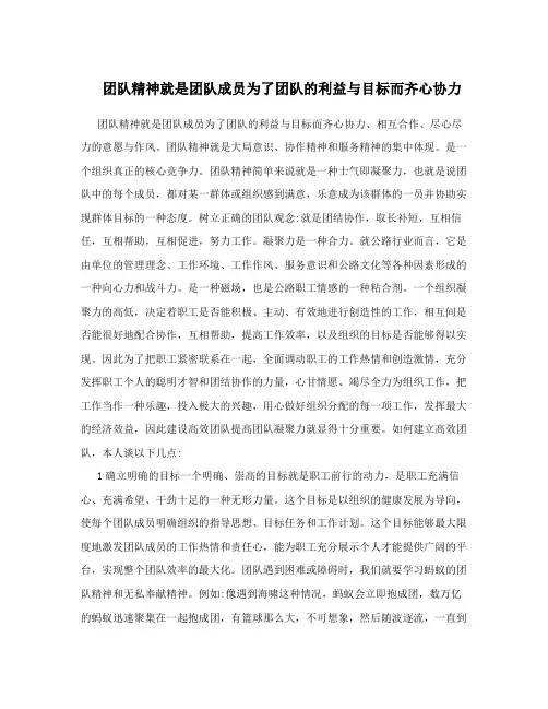 团队精神就是团队成员为了团队的利益与目标而齐心协力