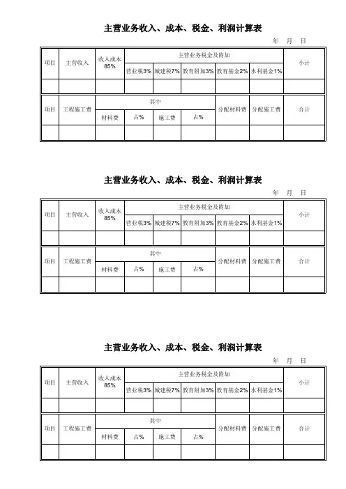 收入、成本、税金、利润计算表