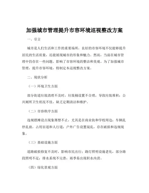 加强城市管理提升市容环境巡视整改方案
