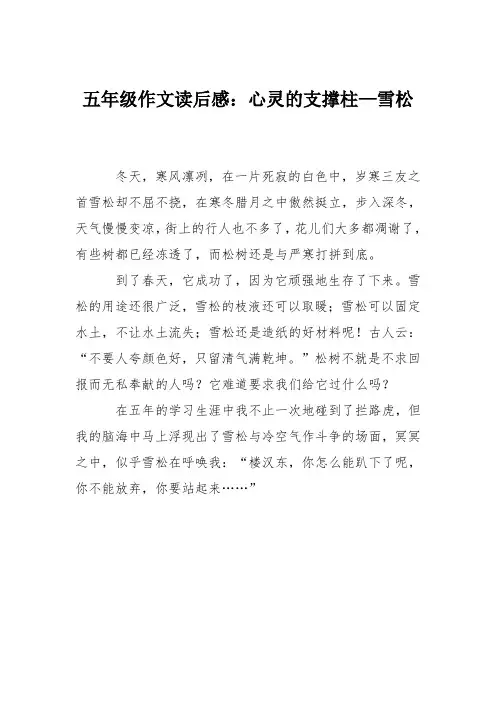 五年级作文读后感：心灵的支撑柱—雪松