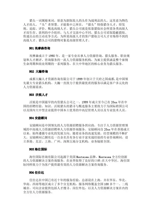 2021年中国人力资源10大猎头公司排名