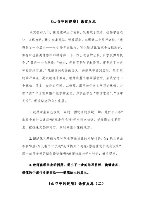 《山谷中的谜底》课堂反思(四篇)