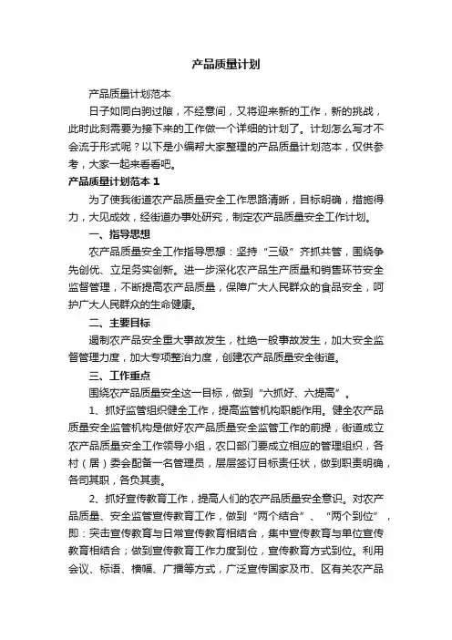 产品质量计划范本