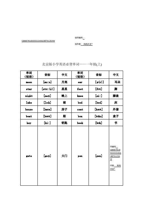 北京版小学英语1至6年级词汇(带音标)