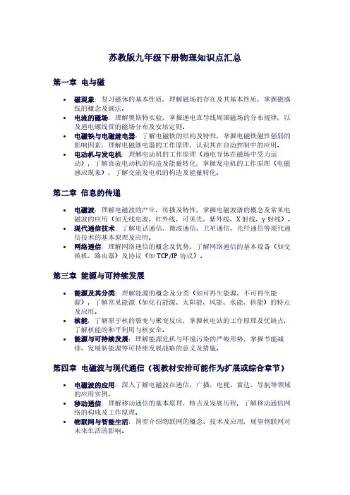 苏教版九年级下册物理知识点汇总