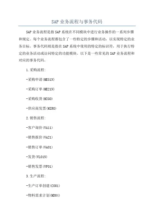 SAP业务流程与事务代码
