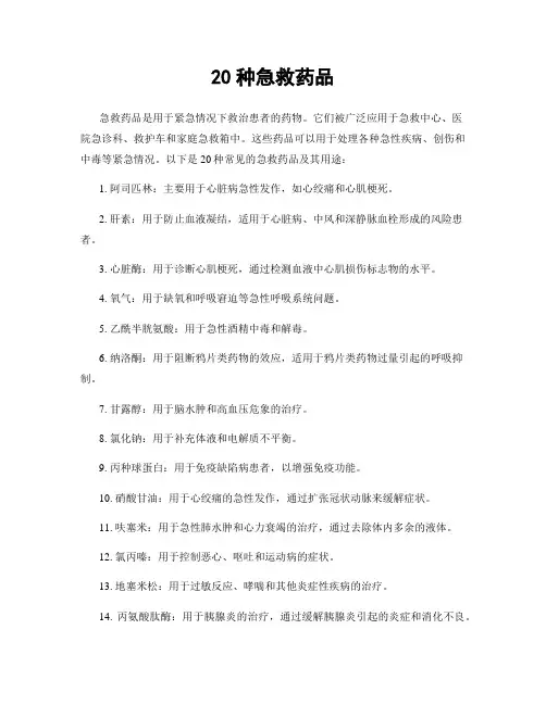 20种急救药品