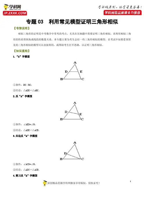 专题03 利用常见模型证明三角形相似(原卷版)