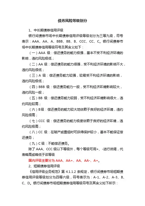 债券风险等级划分