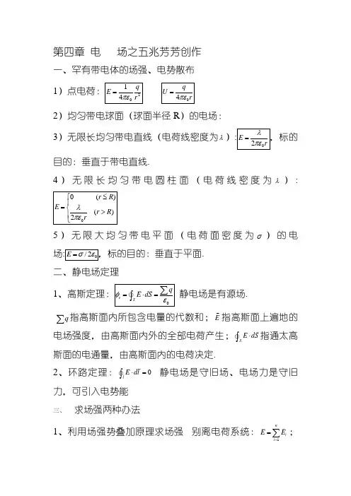 大学物理常用公式(电场磁场 热力学)