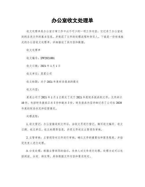 办公室收文处理单